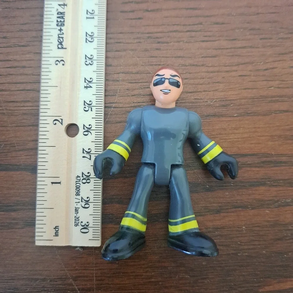 Fisher-Price Imaginext Firefighter Figure Grey Yellow Uniform Sunglasses 2.75